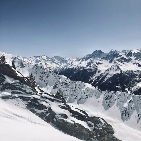 Pictures from Sportalm Snow-covered mountains under a clear blue sky