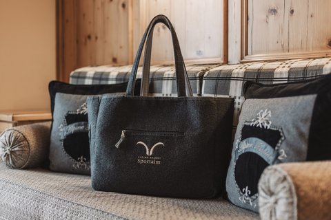 Pictures from Sportalm Felt bag with Alpine Resort Sportalm logo on cozy couch