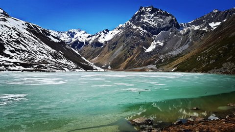 Pictures from Sportalm Frozen mountain lake with snow-capped peaks under clear blue sky